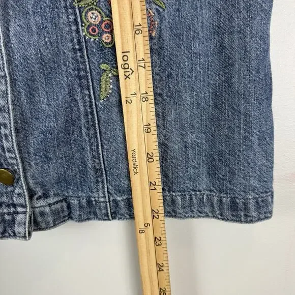 Christopher Banks Denim Boho Vest M Blue Embroidered Collared Eclectic Western - Picture 9 of 9